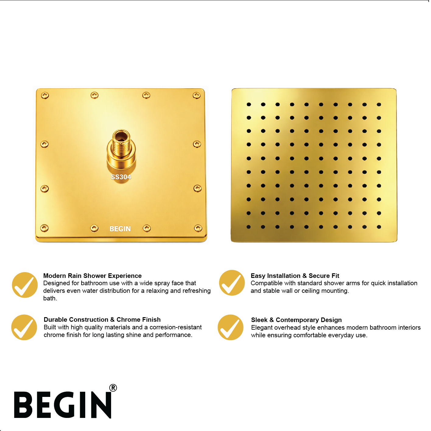 Gold Glossy Overhead Shower 12x12 AB3152GG – Begin Faucets - Image 4