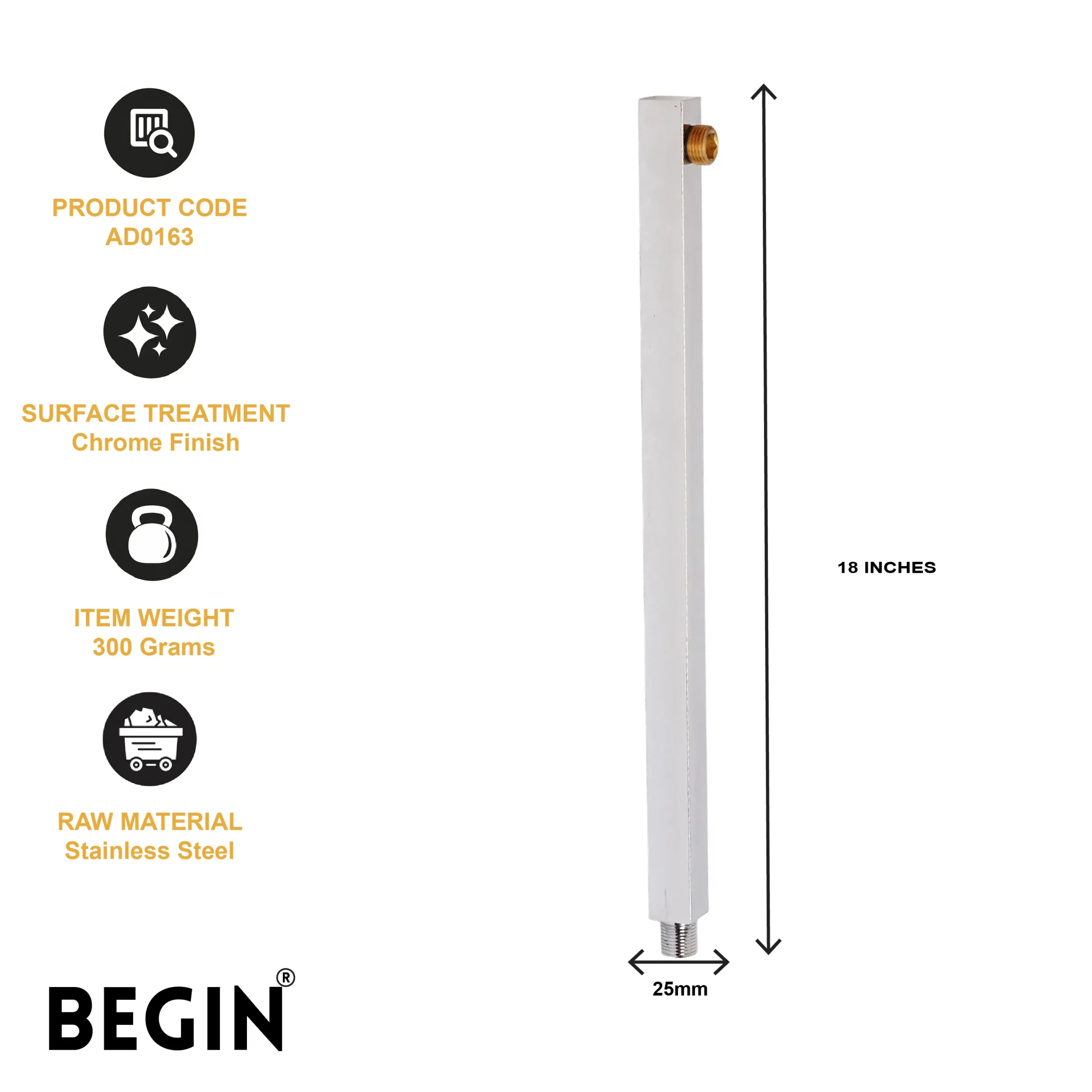 BEGIN 18 Inch Square Shower Arm Wall Mount AD0163 - Image 3