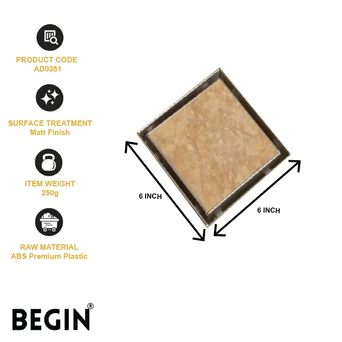 Tile Insert Shower Drain 6x6 AD0351 – Concealed Floor Drain | Begin Faucets - Image 3