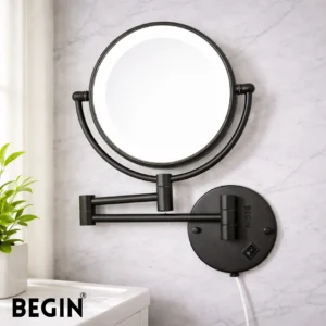 Matte Black LED Magnifying Mirror AC0080MB – Bathroom Mirror | Begin Faucets
