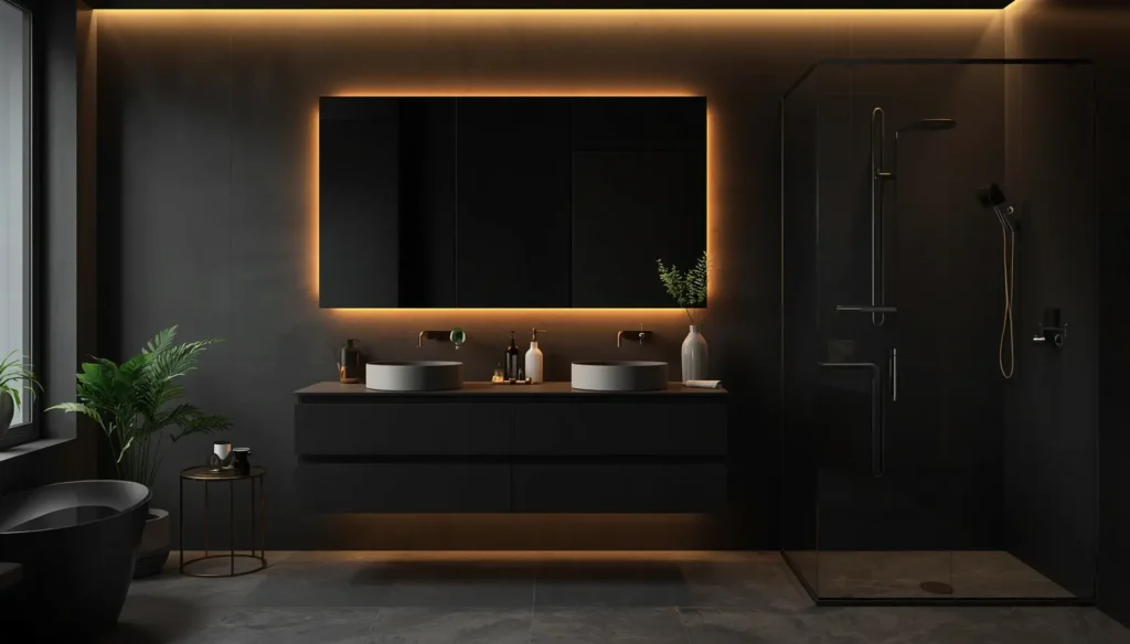 Black Bathroom with LED Lighting