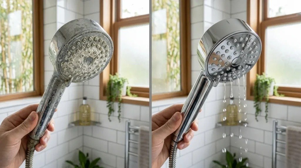 step by step cleaning process of hand shower