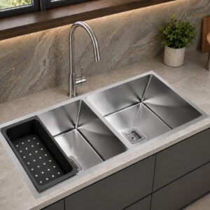 Handmade 304 Stainless Steel Double Bowl Kitchen Sink – 37×18×10 Inches