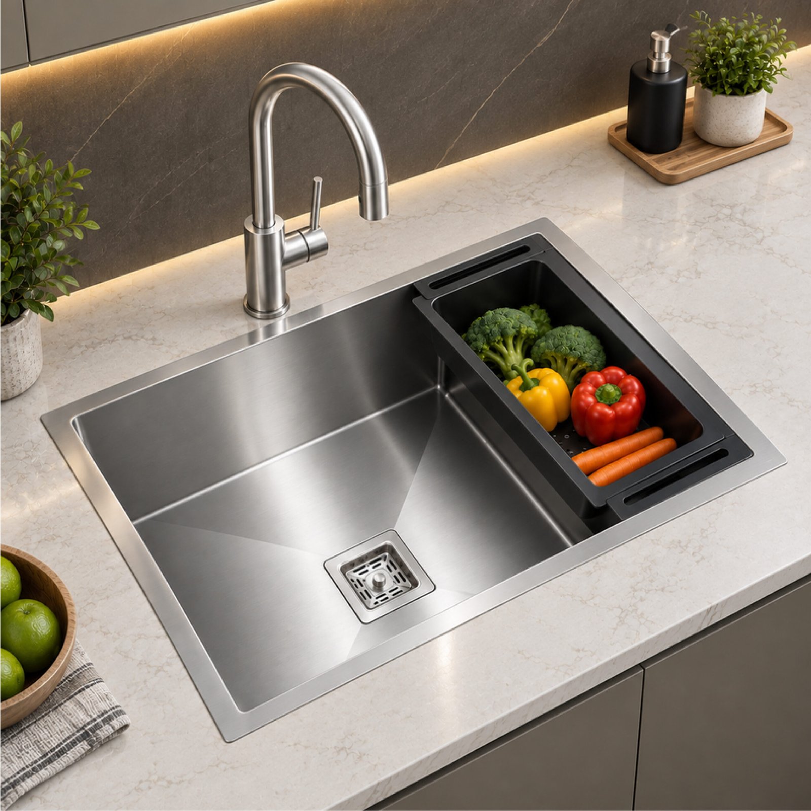 Handmade 304 Stainless Steel Single Bowl Kitchen Sink - 24×18×10 Inch